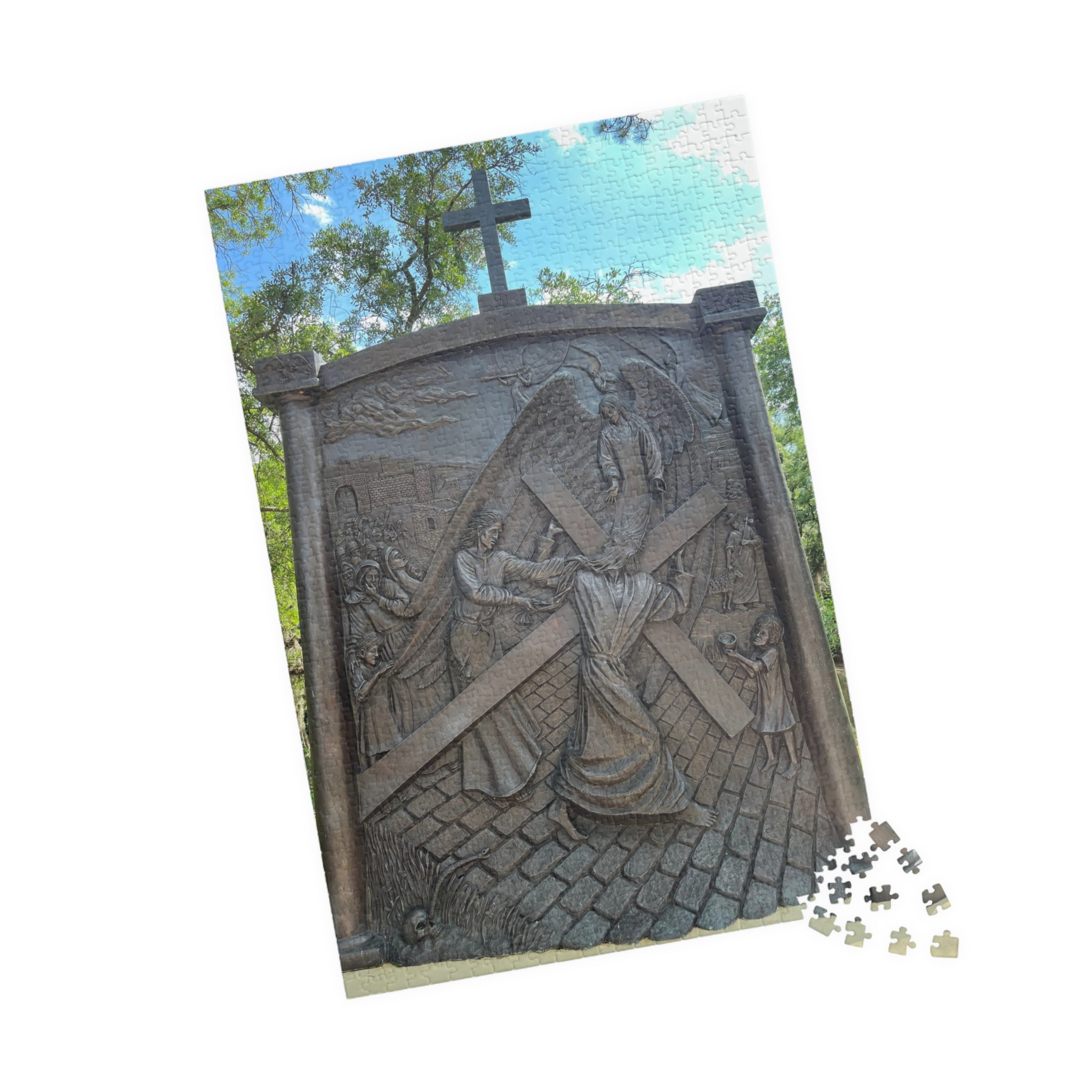 The Sixth Station of the Cross Puzzle, Where Saint Veronica Wipes the Face of Jesus — Wooden Relief Church Art Jigsaw (252–1014 pcs)