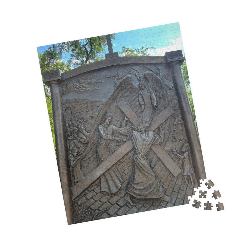 The Sixth Station of the Cross Puzzle, Where Saint Veronica Wipes the Face of Jesus — Wooden Relief Church Art Jigsaw (252–1014 pcs)