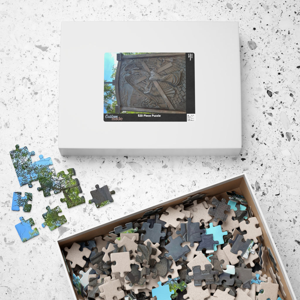 The Sixth Station of the Cross Puzzle, Where Saint Veronica Wipes the Face of Jesus — Wooden Relief Church Art Jigsaw (252–1014 pcs)