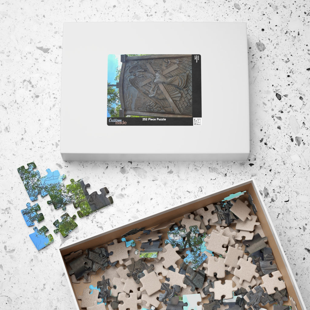 The Sixth Station of the Cross Puzzle, Where Saint Veronica Wipes the Face of Jesus — Wooden Relief Church Art Jigsaw (252–1014 pcs)