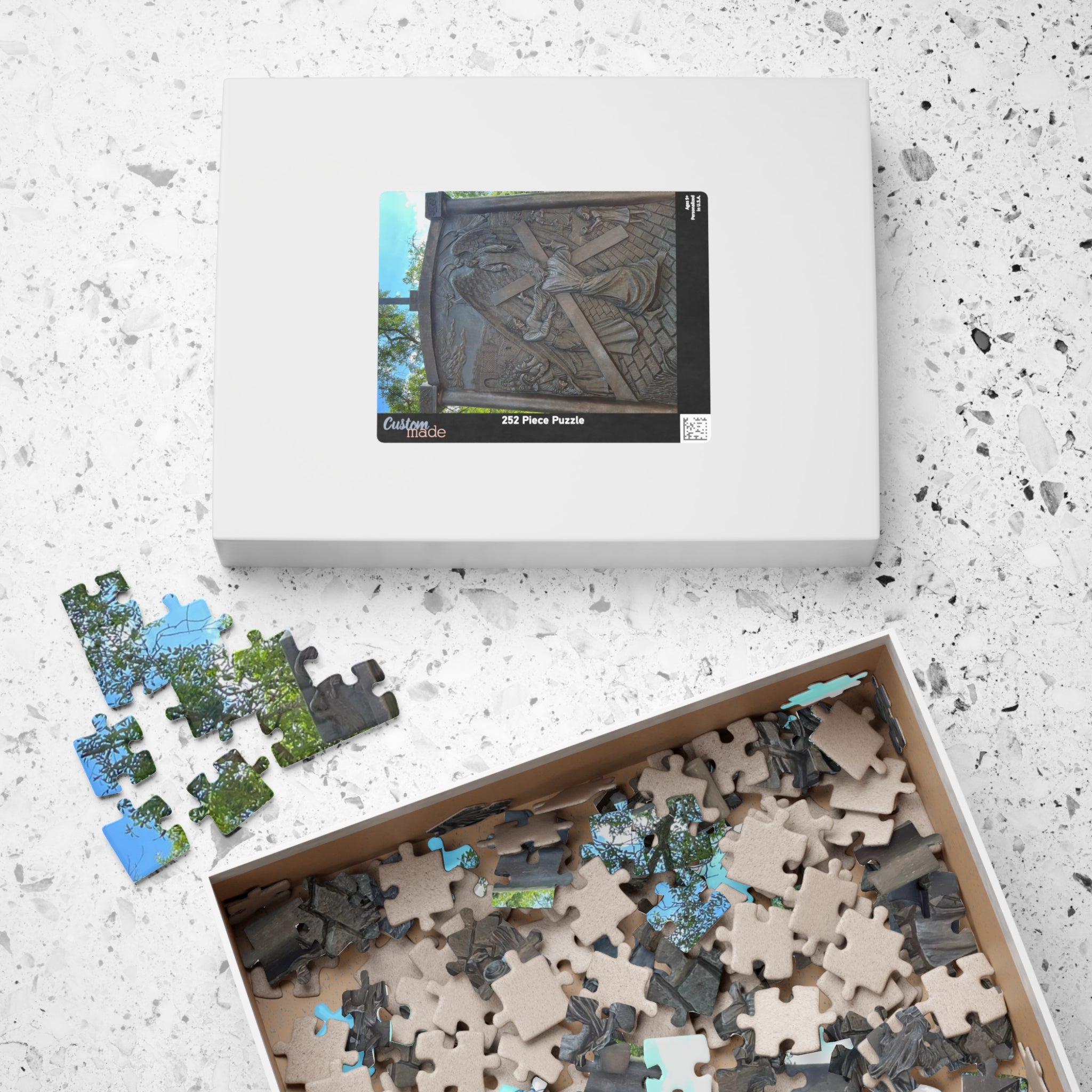 The Sixth Station of the Cross Puzzle, Where Saint Veronica Wipes the Face of Jesus — Wooden Relief Church Art Jigsaw (252–1014 pcs)