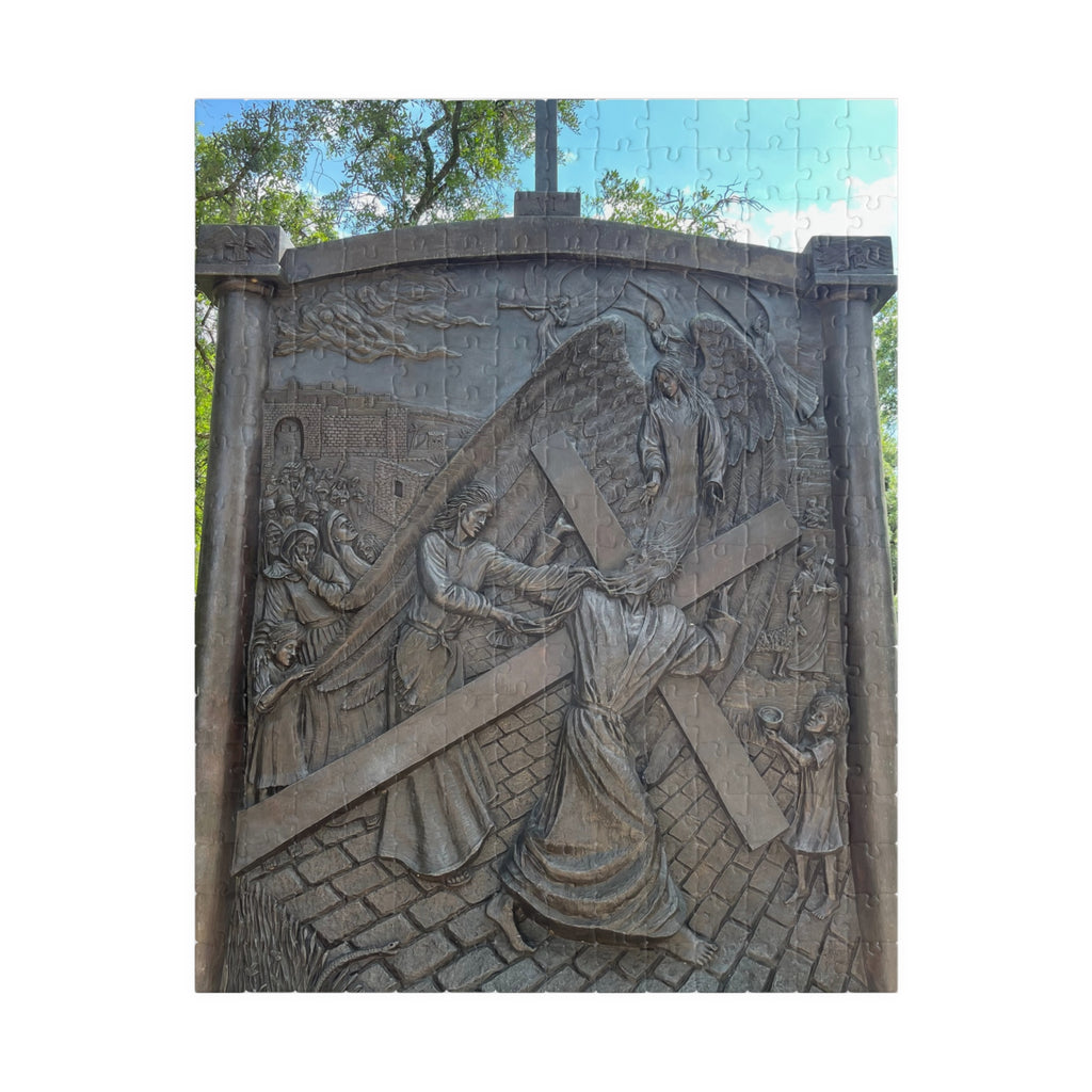 The Sixth Station of the Cross Puzzle, Where Saint Veronica Wipes the Face of Jesus — Wooden Relief Church Art Jigsaw (252–1014 pcs)